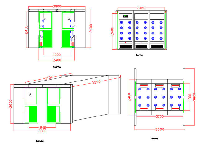 Тоннель системы ливня воздуха чистой комнаты индустрии с раздвижными дверями ширины 1800 автоматическими 2